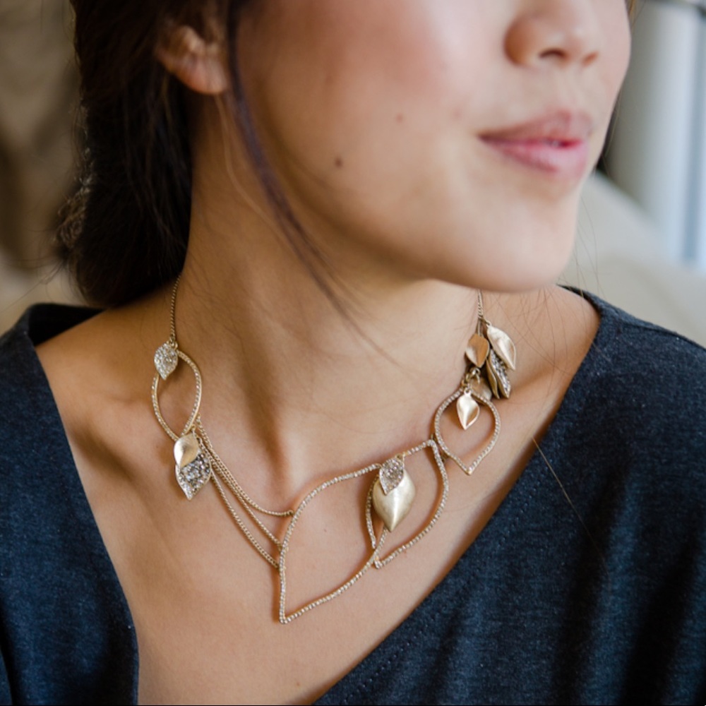 Gold Fall Leaf Statement Necklace - image 2